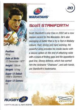 2003 Kryptyx The Defenders Australian Rugby Union #20 Scott Staniforth Back